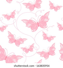 Seamless pattern with butterflies on white background