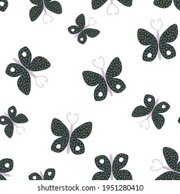 Patrón sin foco con mariposas en blanco. Creativa textura floral detallada. Excelente para tela, vectores textiles Ilustración