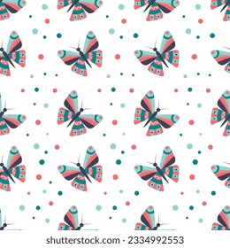 Seamless pattern with butterflies on a white background. Print for fabric, tablecloths, wallpaper, wrapping paper.