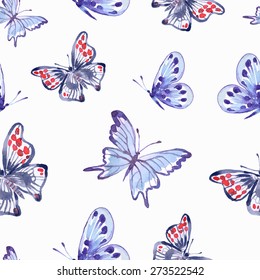 Seamless pattern with butterflies on a white background. Watercolor illustrations. Vector.