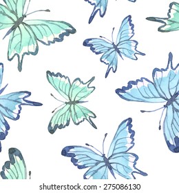 Seamless pattern with butterflies on a white background. Watercolor illustrations. Vector.