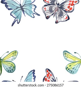 Seamless pattern with butterflies on a white background. Watercolor illustrations. Vector.