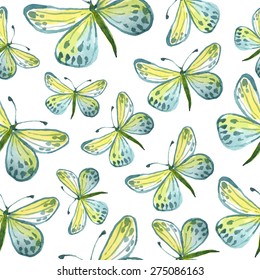 Seamless pattern with butterflies on a white background. Watercolor illustrations. Vector.