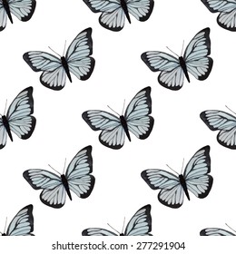 Seamless pattern with butterflies on a white background. Watercolor illustrations. Vector.