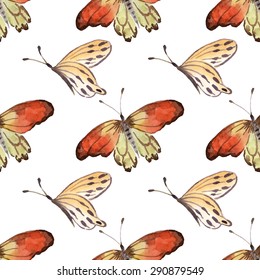 Seamless pattern with butterflies on a white background. Watercolor illustrations. Vector.