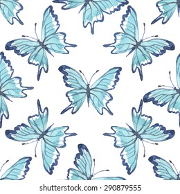 Seamless pattern with butterflies on a white background. Watercolor illustrations. Vector.