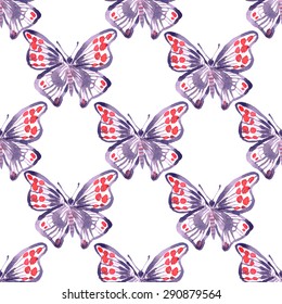 Seamless pattern with butterflies on a white background. Watercolor illustrations. Vector.