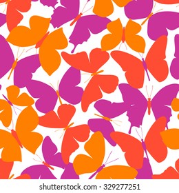 Seamless pattern with butterflies on the white background. Vector illustration.