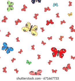 Seamless pattern with butterflies on white backgraund