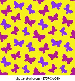 Seamless pattern with butterflies on yellow background. Vector illustration