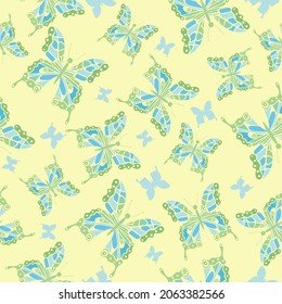 Seamless pattern with butterflies on  yellow.