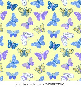 Seamless pattern with butterflies on yellow background.