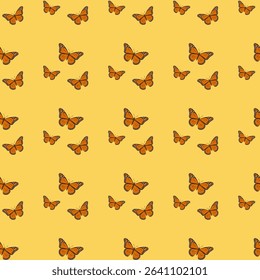 Seamless pattern with butterflies on yellow background vector illustration. Cute summer print.