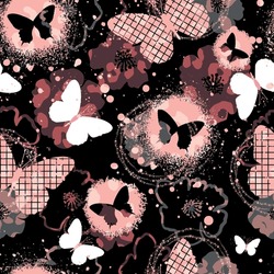 Seamless  Pattern With Butterflies. Paints Paint, Hand Drawn Butterflies. Pattern For Textiles, Children's Clothes, Wrapping Busakgi .. Girlish Background