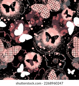 Seamless  pattern with butterflies. Paints paint, hand drawn butterflies. Pattern for textiles, children's clothes, wrapping busakgi .. Girlish background