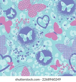 Seamless  pattern with butterflies. Paints paint, hand drawn butterflies. Pattern for textiles, children's clothes, wrapping busakgi .. Girlish background