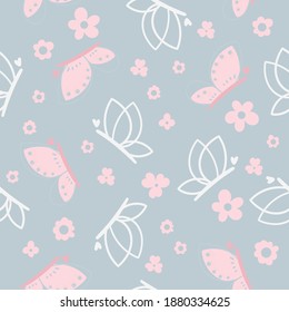 Seamless pattern with butterflies in pastel colors.