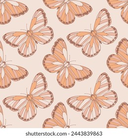 Seamless pattern with butterflies in pastel colors. Vector illustration in boho style.