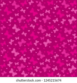 Seamless pattern with butterflies. Perfect for wallpaper, gift paper, pattern fills, web page background, spring and summer greeting cards. Pink background. Neon colors. Vector Illustration