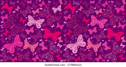 Seamless pattern with butterflies. Perfect for wallpaper, gift paper, pattern fills, web page background, spring and summer greeting cards.  Vector illustration