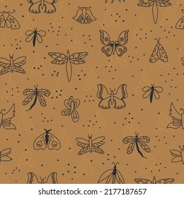 Seamless pattern with butterflies. Print for textile, wallpaper, covers, surface. For fashion fabric. Retro stylization.