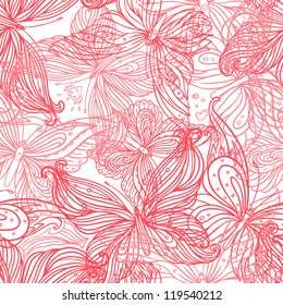Seamless pattern with butterflies in red