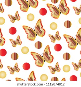seamless pattern with butterflies in red and brown colors