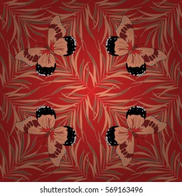 Seamless pattern with butterflies in red and pink. vector illustration texture. Radial gradient shape.