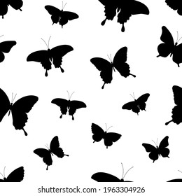 Seamless pattern butterflies silhouettes vector illustration