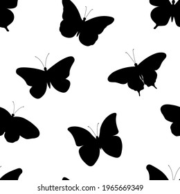 Seamless pattern butterflies silhouettes vector illustration