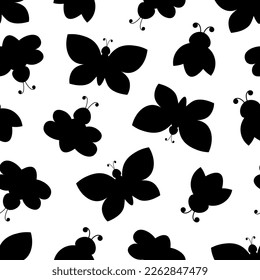 Seamless pattern butterflies silhouettes vector illustration
