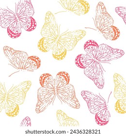 Seamless pattern with butterflies. Sketch vector illustration.