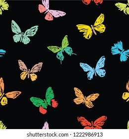 Seamless pattern of butterflies sketches