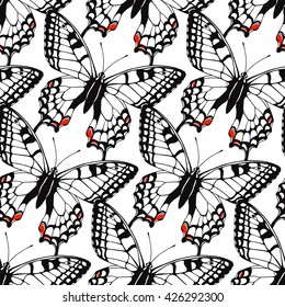 Seamless pattern with butterflies. Spring summer background. Vector illustration