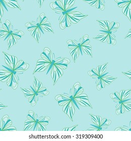 Seamless pattern with butterflies. Summer background. Vintage texture. Blue backdrop. Vector illustration.