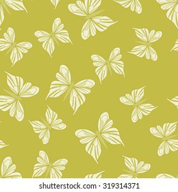 Seamless pattern with butterflies. Summer background. Vintage texture. Yellow backdrop. Vector illustration.