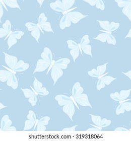 Seamless pattern with butterflies. Summer background. Vintage texture. Blue backdrop. Vector illustration.