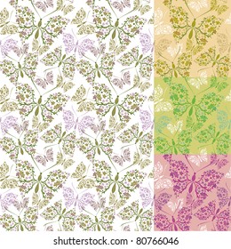 seamless pattern with butterflies and three color variations