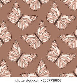 Seamless pattern with butterflies in trendy color palette of 2025