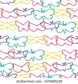 Seamless pattern with butterflies. Vector background with line drawing butterflies
