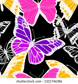 Seamless pattern of butterflies. Vector cartoon background. 