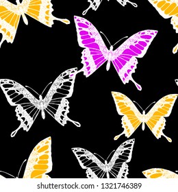 Seamless pattern of butterflies. Vector cartoon background. 
