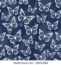 Seamless pattern with butterflies. Vector illustration. Grunge background with drops and splashes