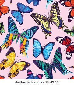 Seamless pattern with butterflies. Vector illustration.