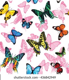 Seamless pattern with butterflies. Vector illustration.