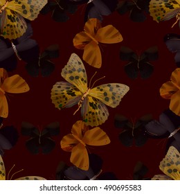 Seamless pattern from butterflies, vector illustration, clip-art