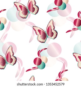 seamless pattern with butterflies vector in red and blue colors