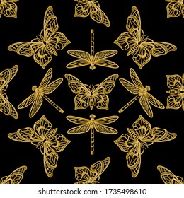 Seamless pattern of butterflies in a Victorian style.