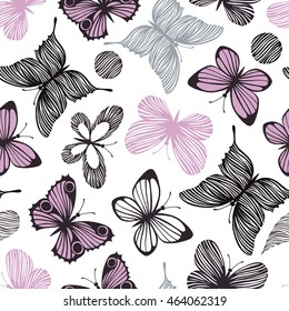 Seamless pattern with butterflies. Vintage background.