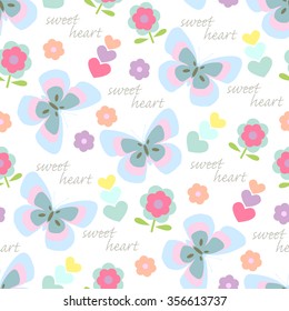 Seamless pattern butterflies,daisies and hearts